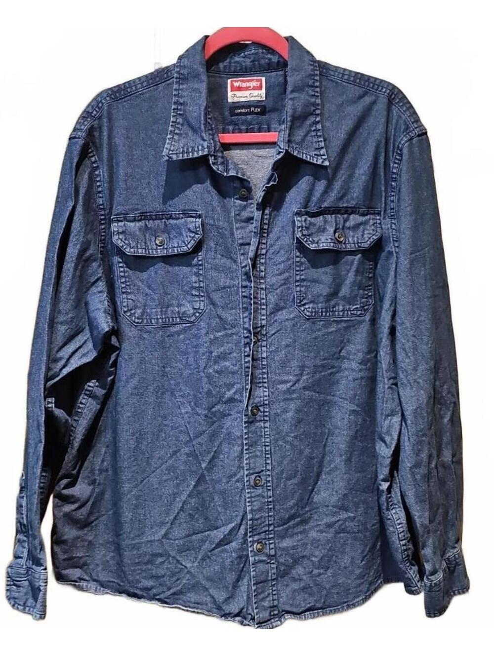 Wrangler Premium Quality Men’s Sz. XL Comfort Flex Chambray Blue Button Up Shirt